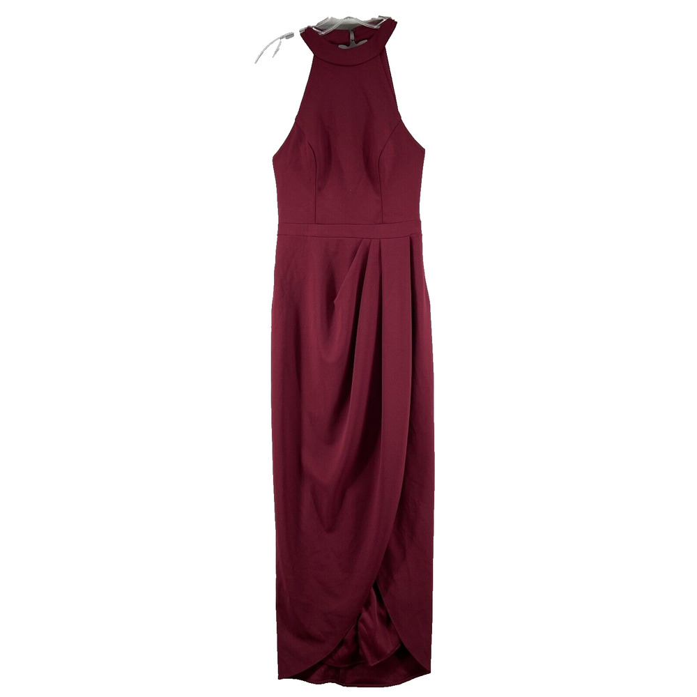 Xscape Dress Gown Womens Sz 6 Tulip Hem Sleeveless Halter Neck Wine Deep Red